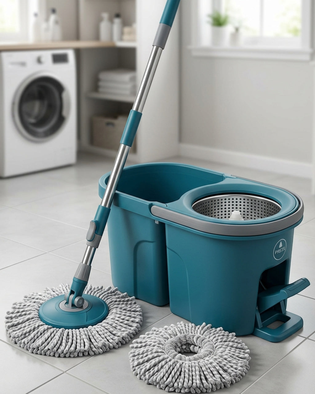 Rglwx Foot Pedal Spin Mop with Divided Bucket Petrol Blue - Lifestyle view